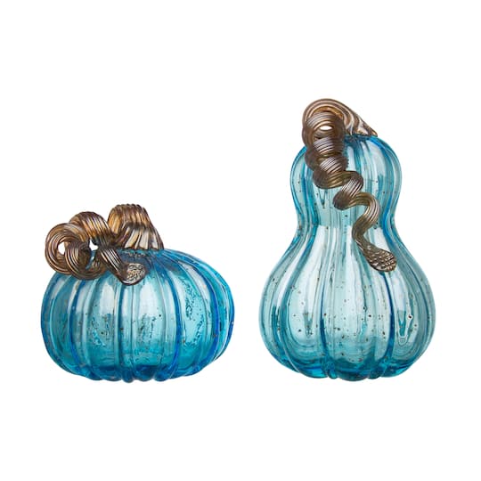 Glitzhome&#xAE; Blue Glass Pumpkin Set